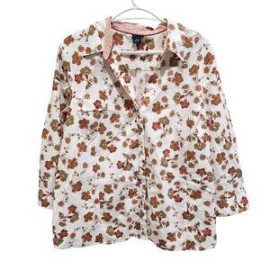 Basic Editions Women's Floral Shirt Size 2XL 3/4 Sleeve Button Up